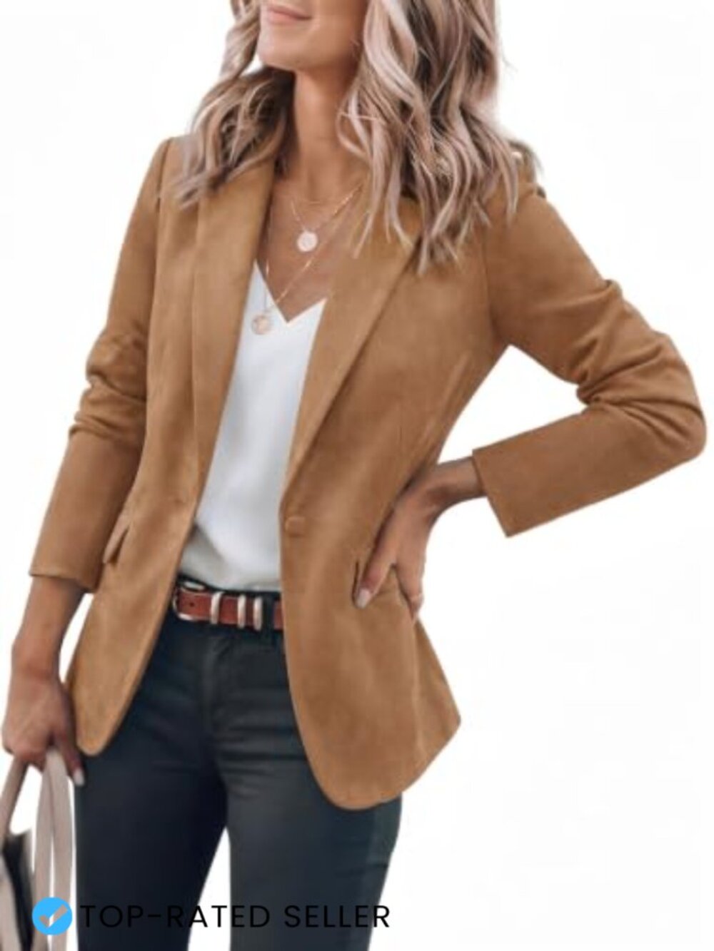 Faux Suede Blazer Long Sleeve Work Fall Suit Jacket